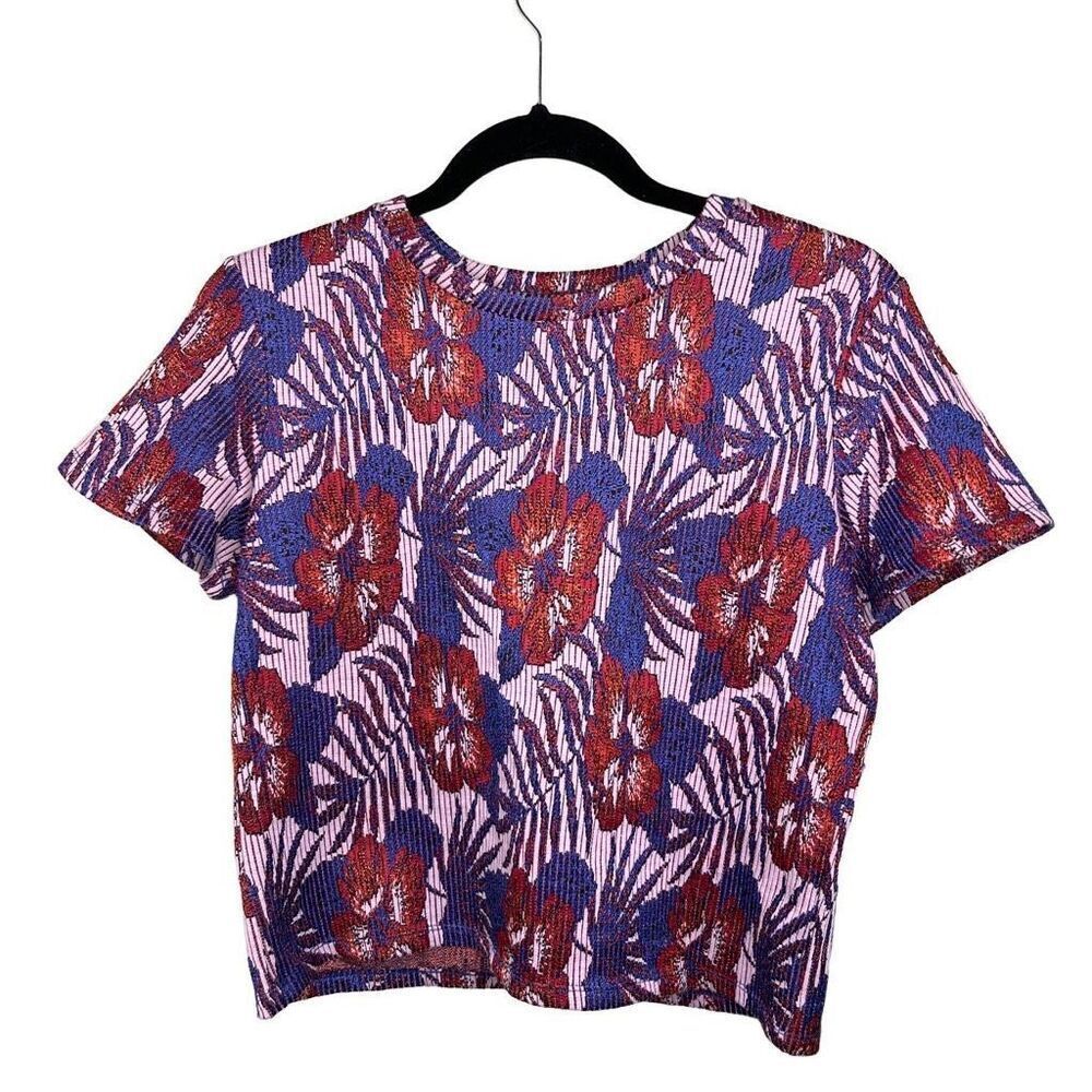 Zara Trafaluc Floral Ribbed Babydoll Tee Size Small